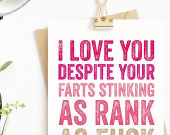 Farting Card Funny Love Valentines Anniversary Greeting Card