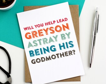 Will You Be My Godparent Personalised Card New Baby Contemporary Typographic Joke Card